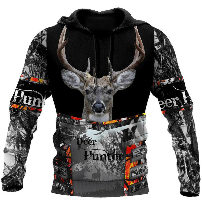 Hunting Deer Black Grey Art - 3D Hoodie