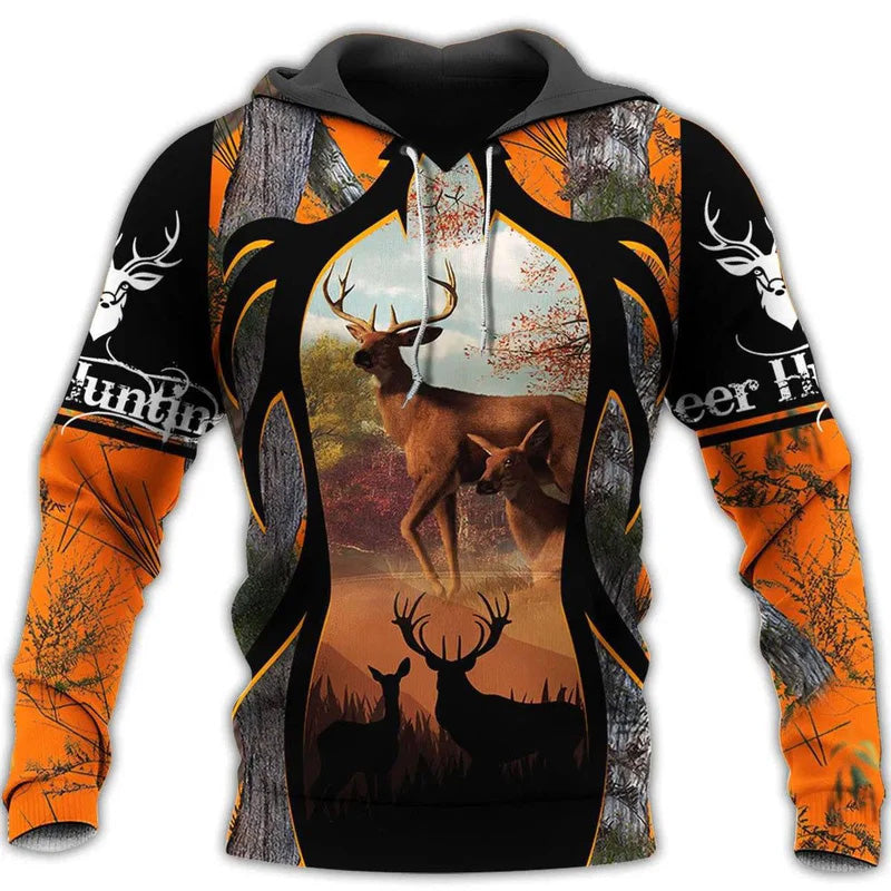 Hunting Deer Black Orange Art - 3D Hoodie