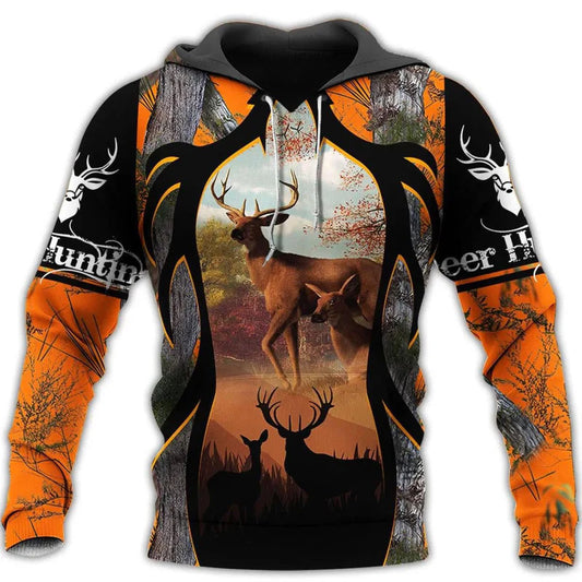 Hunting Deer Black Orange Art - 3D Hoodie