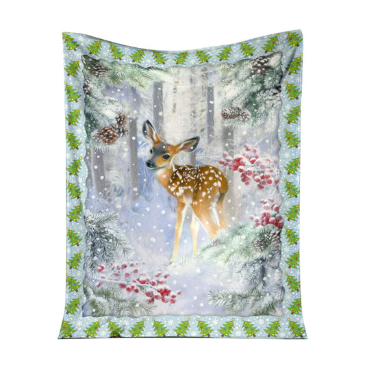Hunting Deer Christmas 50 x 60 Inch Flannel Blanket For Cozy Bedroom And Sofa Decor