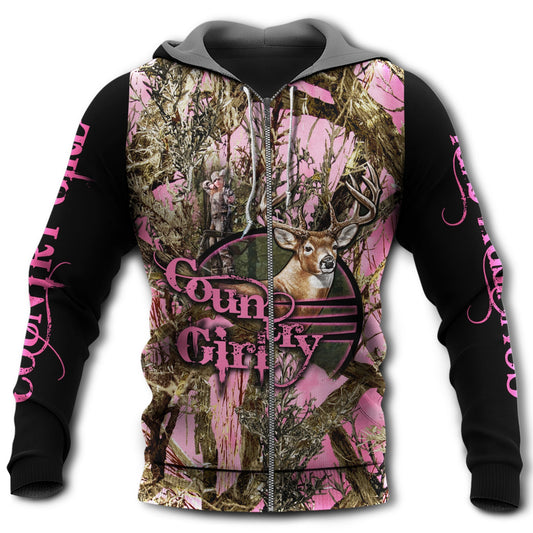 Hunting Country Girl Pink Deer Style - 3D Hoodie
