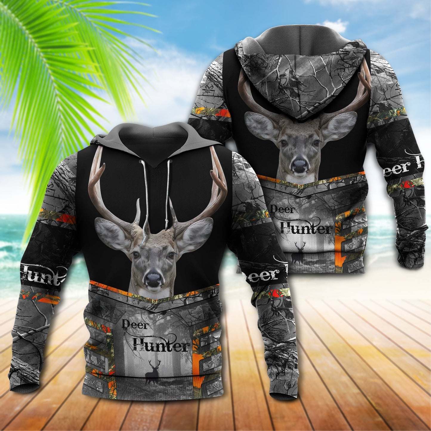 Hunting Deer Black Gray Style - 3D Hoodie