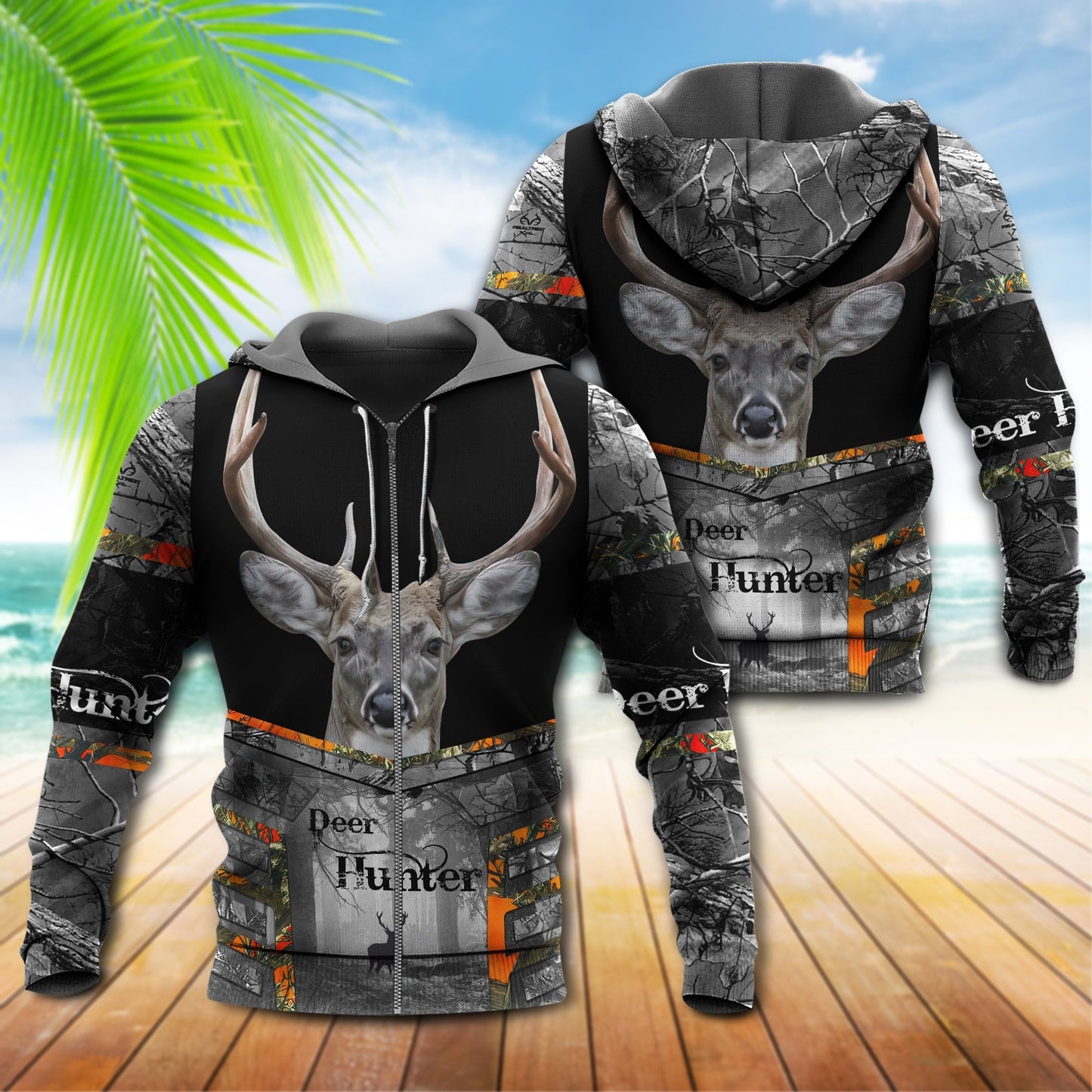 Hunting Deer Black Gray Style - 3D Hoodie