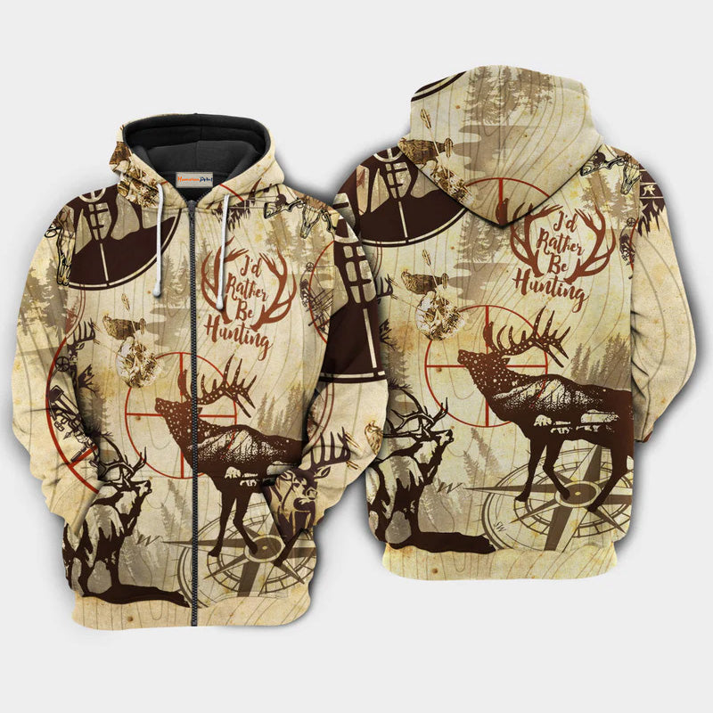 Hunting Deer Vintage Art – 3D Hoodie