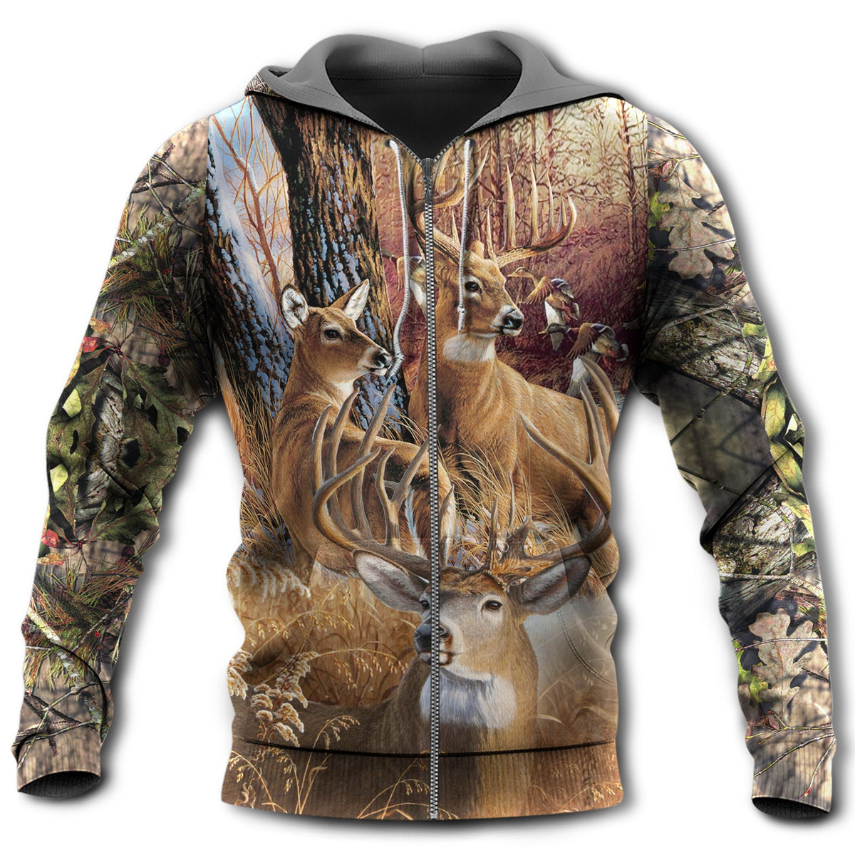 Zip Hoodie / S Hunting Deer Vintage Sunset - Hoodie - Owls Matrix LTD