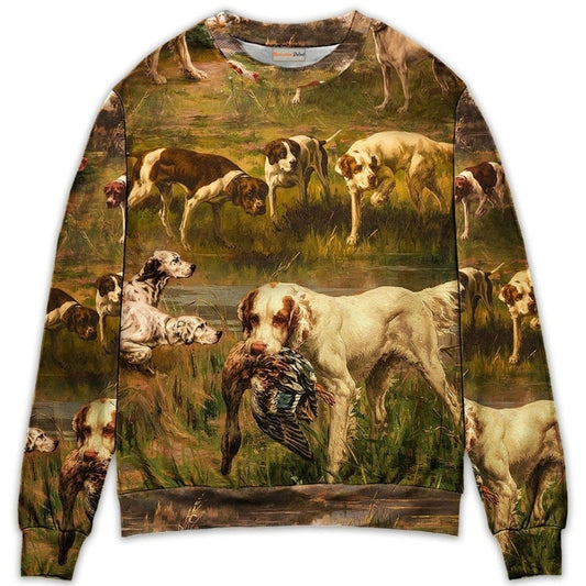 Hunting Dog And Duck Art Style – Sweater - Ugly Christmas Sweater