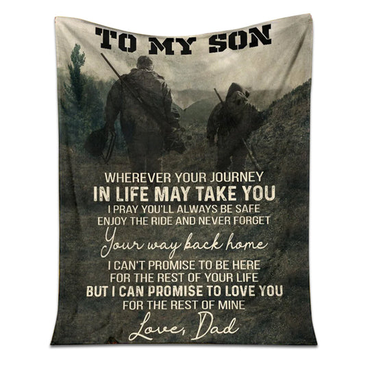 Hunting To My Son Hunting Black And White 50 x 60 Inch Flannel Blanket For Cozy Bedroom And Sofa Decor