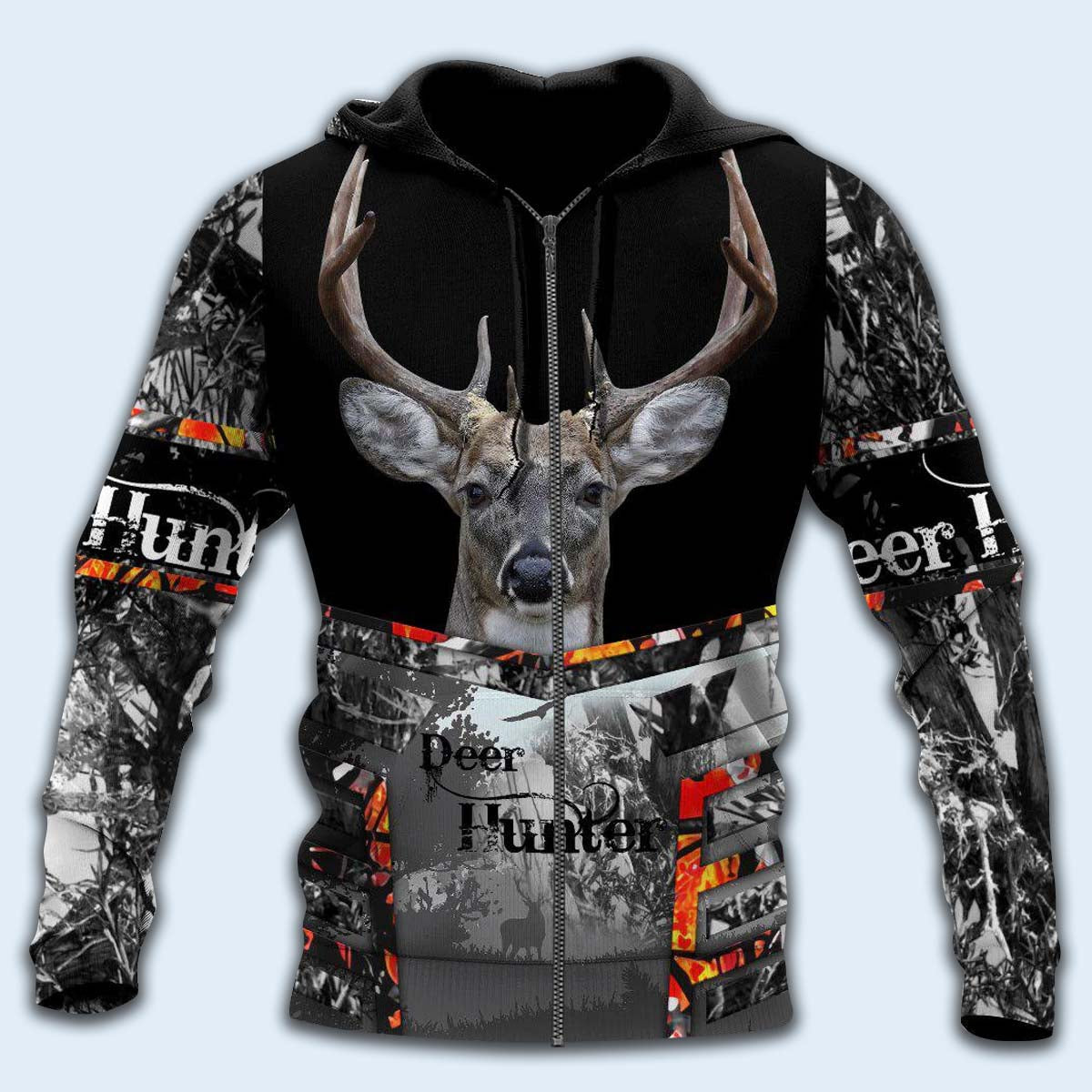 Hunting Deer Black And Gray Style - 3D Hoodie2