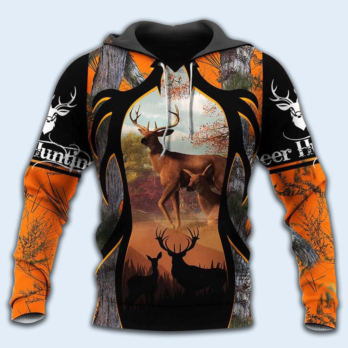 Hunting Deer Black Orange Style - 3D Hoodie2