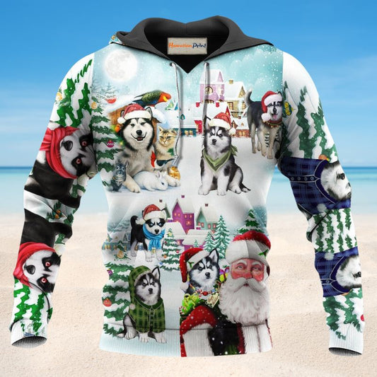 Husky Christmas Happy Dog - 3D Hoodie