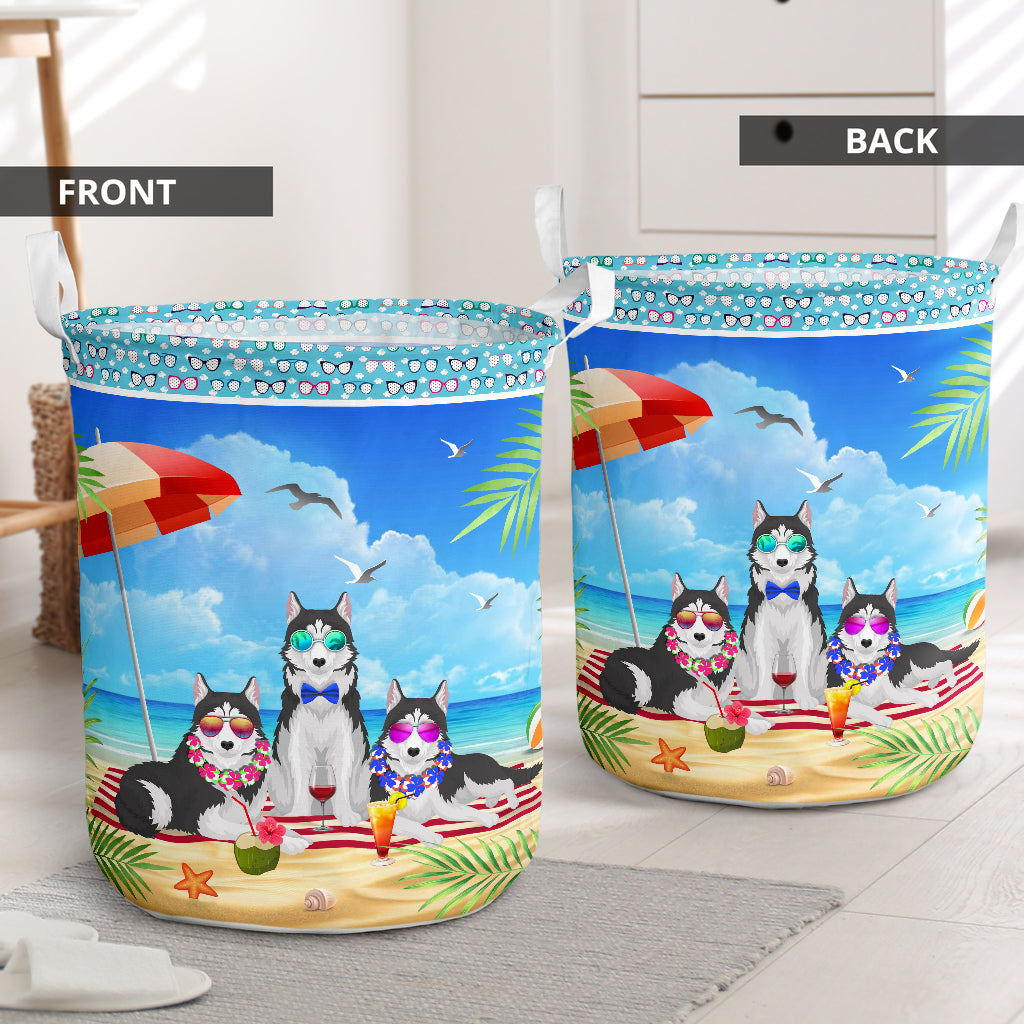 Husky Beach Summer - Laundry Basket - Owls Matrix LTD