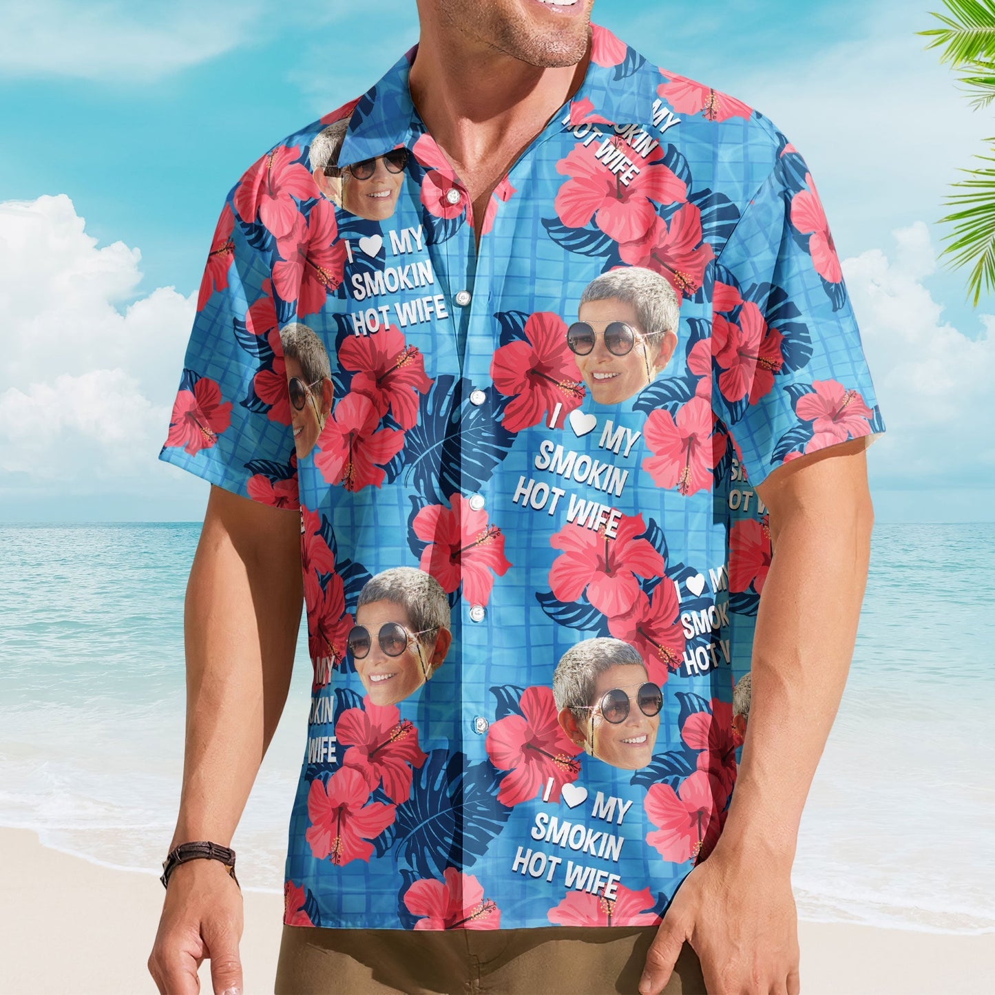 I Love My Smokin Hot Wife Summer Shirt for Husband - Custom Hawaiian Vacation Shirt