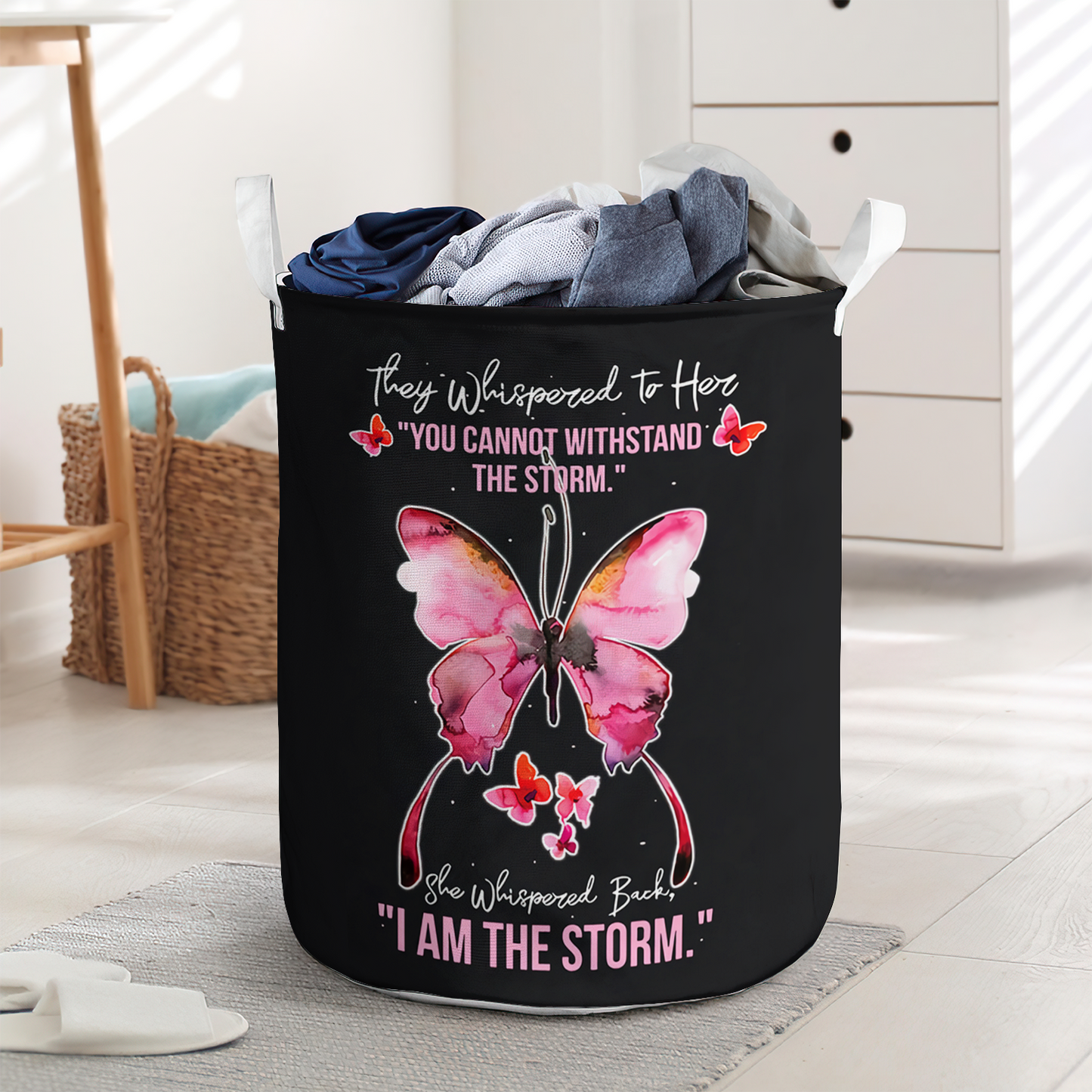 Pink butterfly i am the storm - Laundry basket - LAUB05NGC280222-Owls Matrix