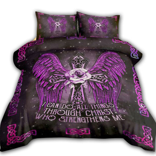 God Wing Faith Cross Purple Rose Bedding Cover For Faith Bedroom Decor
