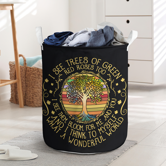 I see tree of life - Laundry basket - LAUB06NGC020322-Owls Matrix