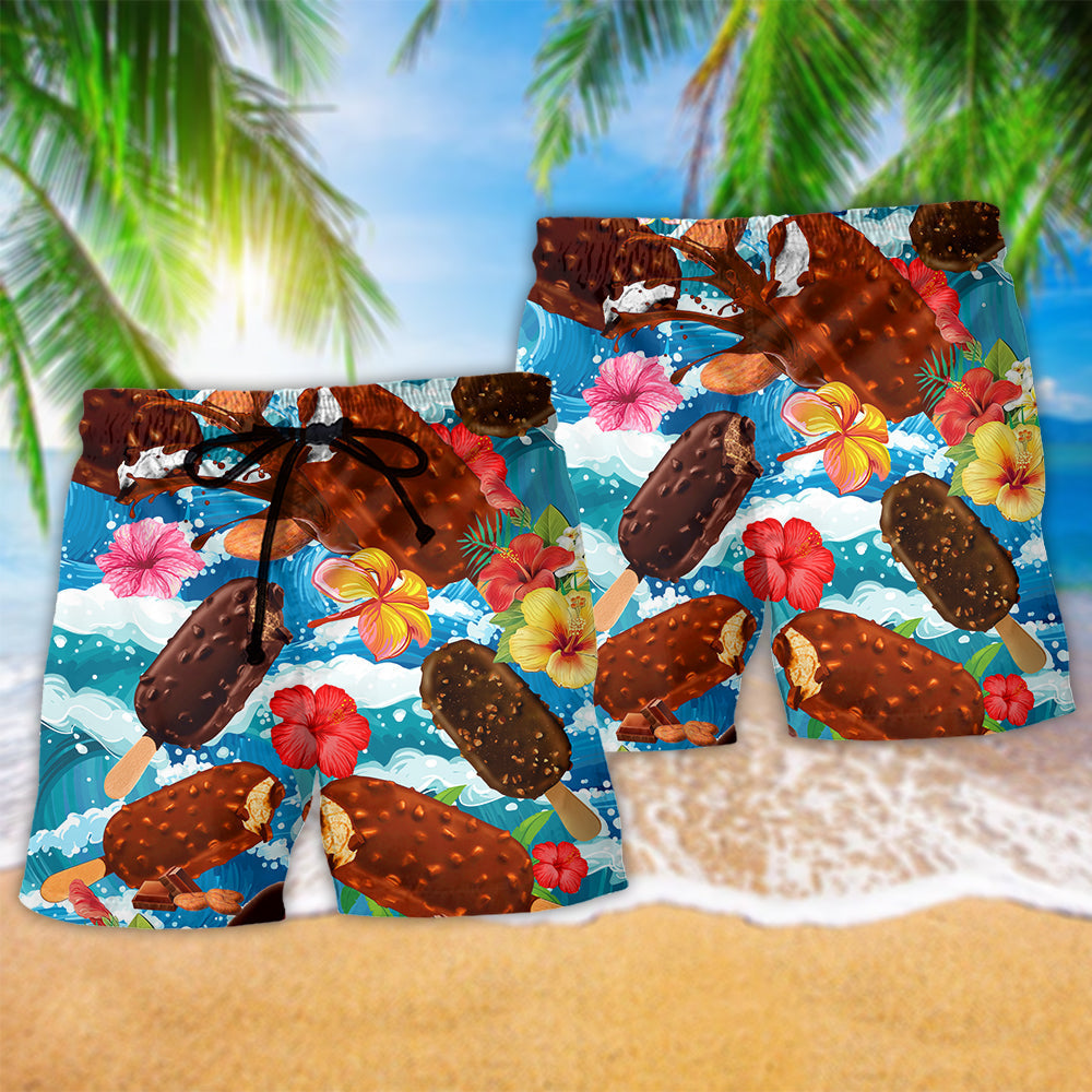 Ice Cream Love Tropical Floral Art – Beach Short
