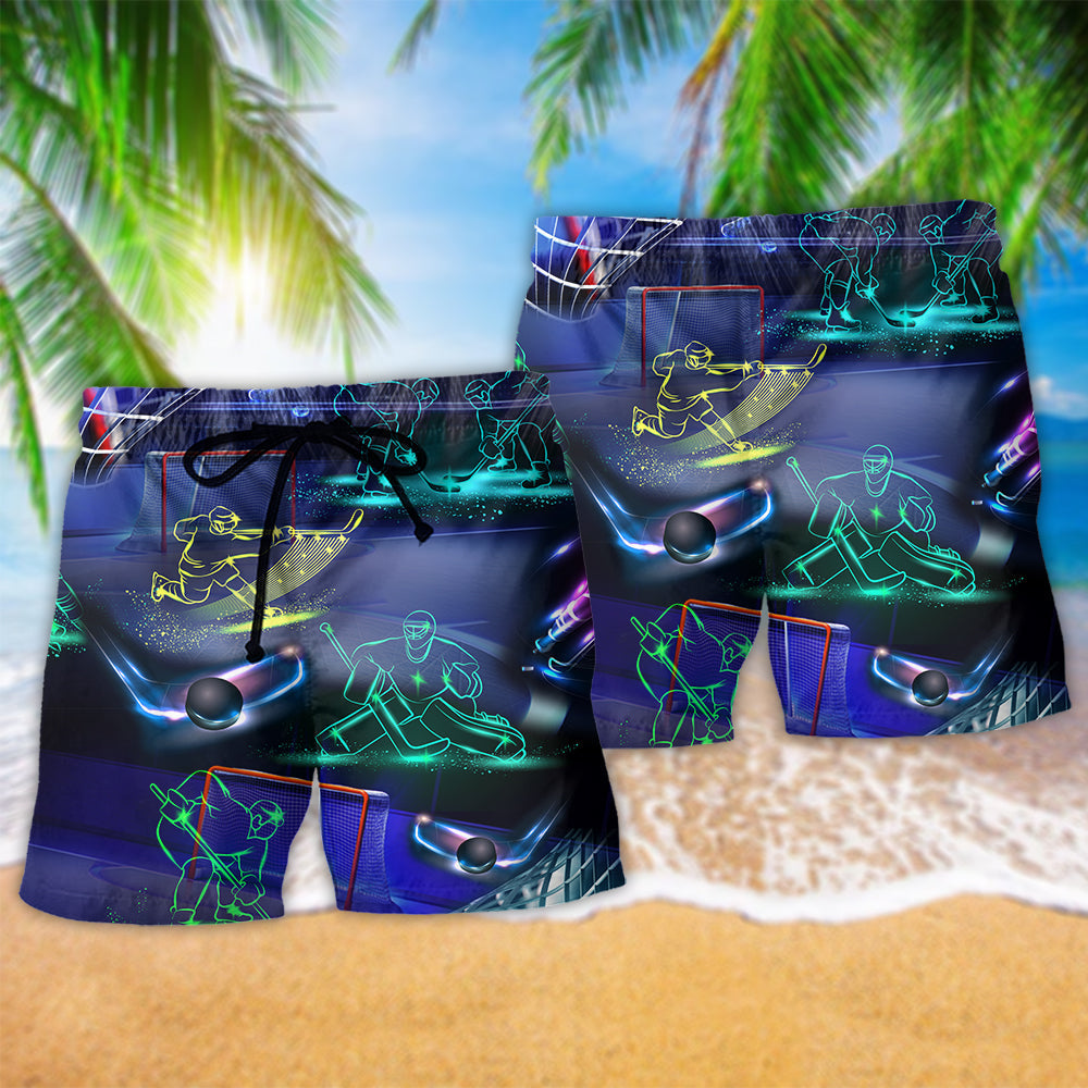 Ice Hockey Neon Color Art – Beach Short