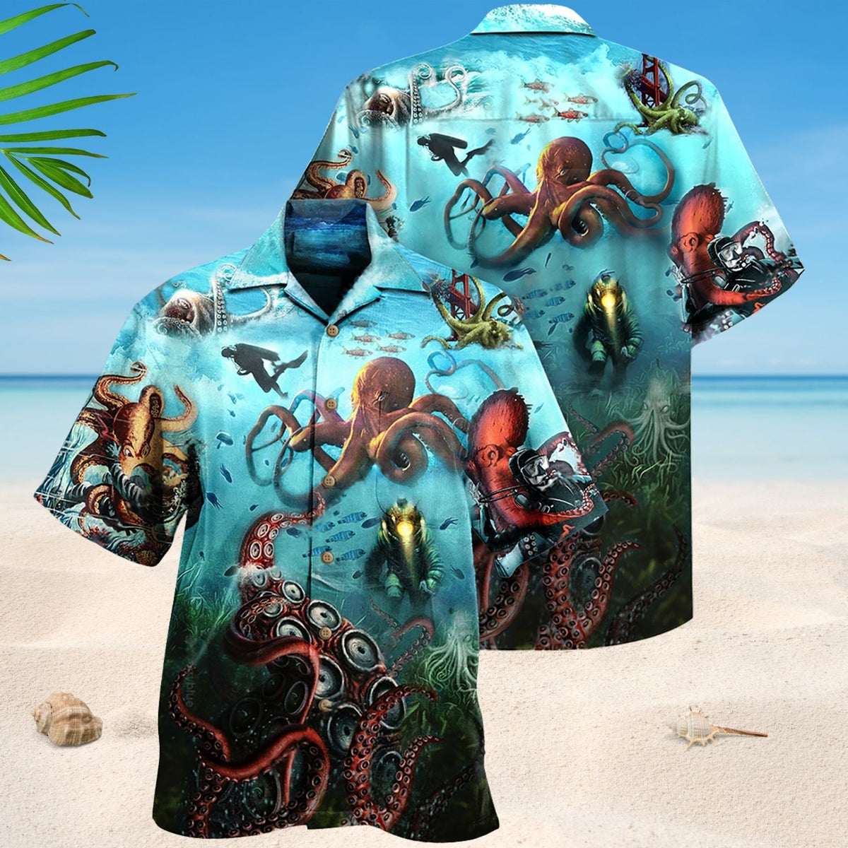 Giant Octopus And Deep Sea Diver Art – Hawaiian Shirt