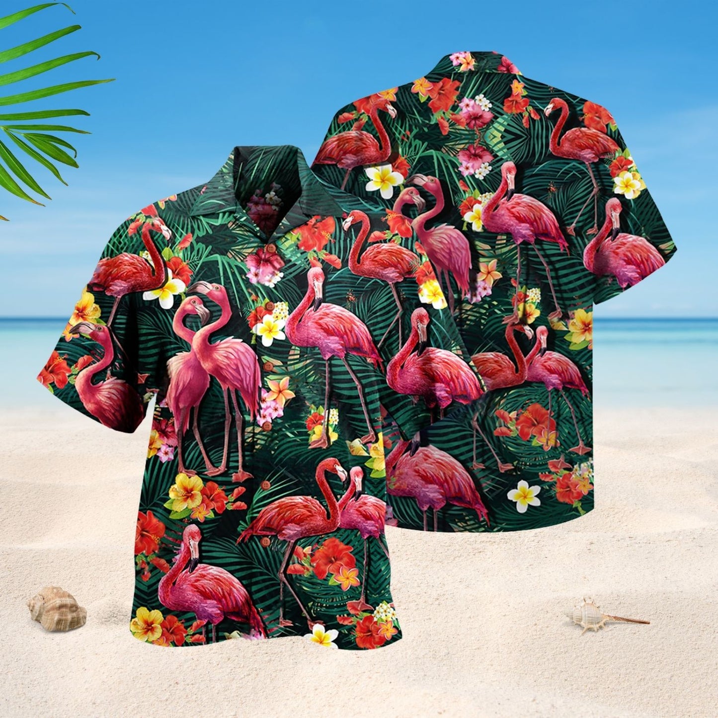 Flamingo Couple Love Flowers - Hawaiian Shirt