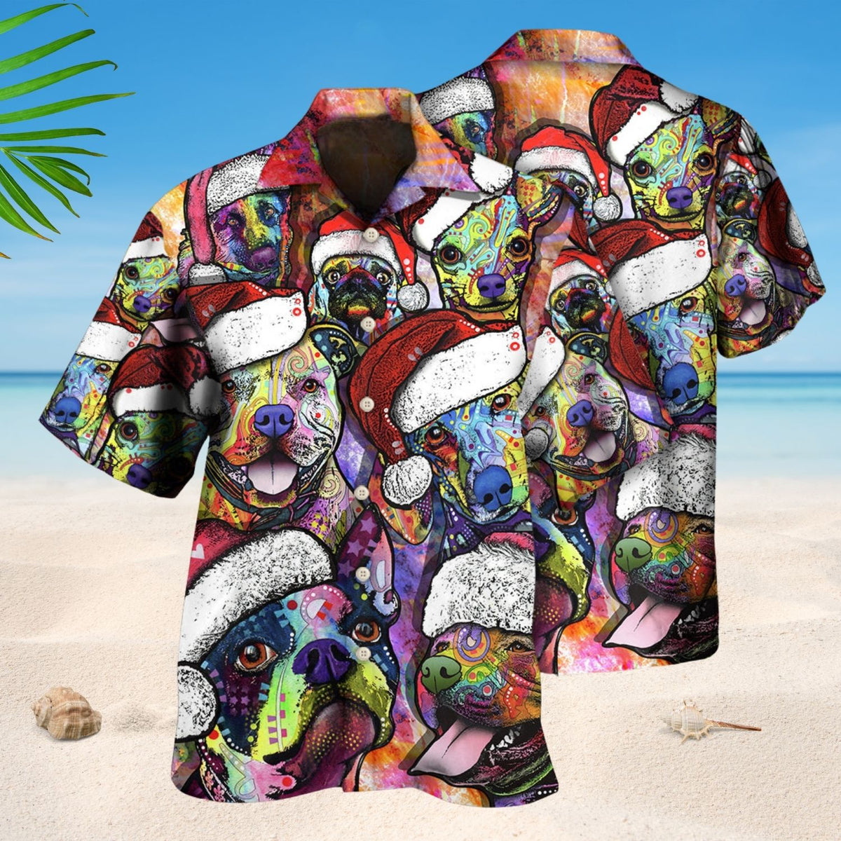 Colorful Dog Christmas Holiday Art - Hawaiian Shirt