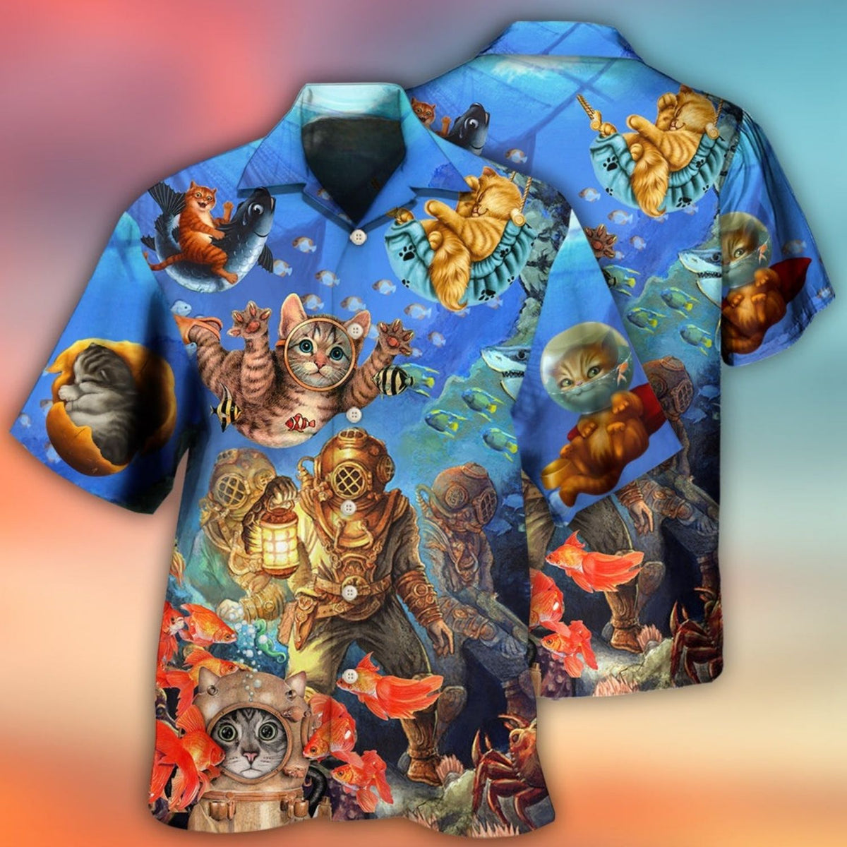 Diving Cat Under The Sea Artistic Style – Hawaiian Shirt