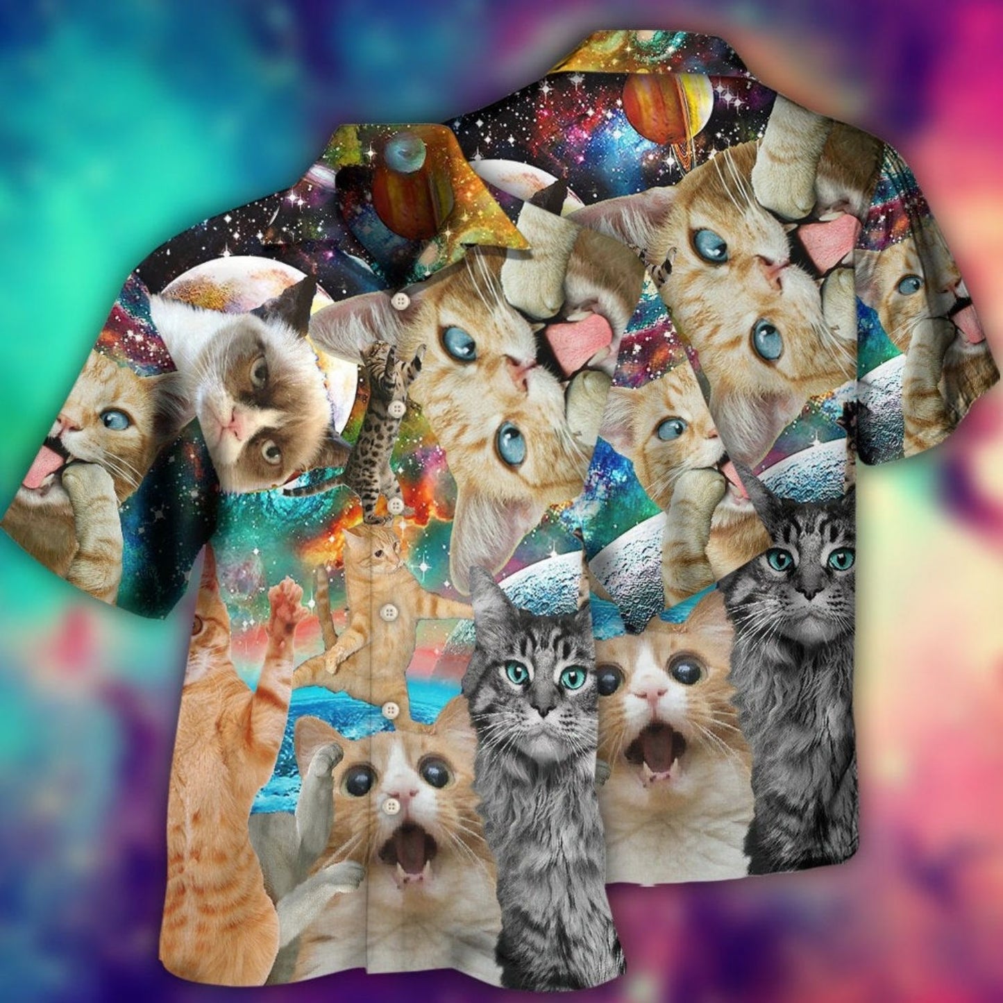Funny Galaxy Cat Space - Hawaiian Shirt