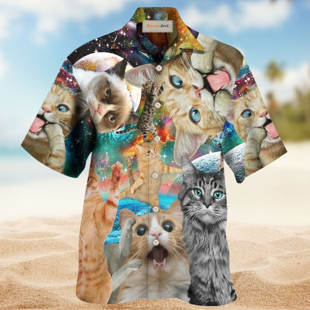 Funny Galaxy Cat Space - Hawaiian Shirt