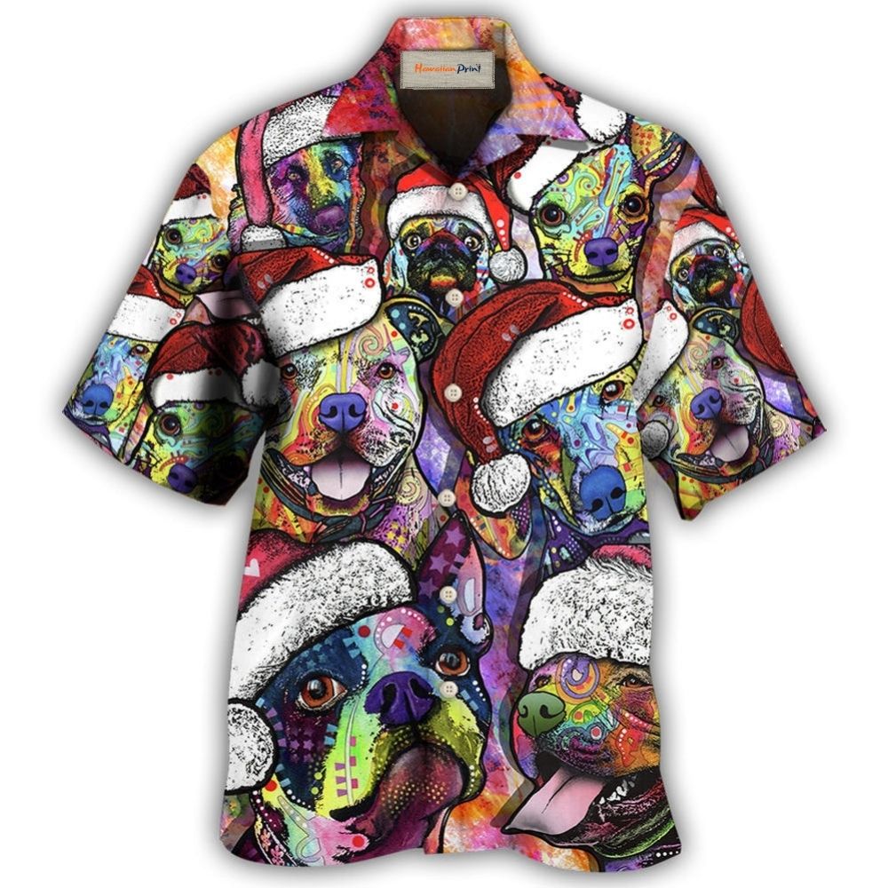 Colorful Dog Christmas Holiday Art - Hawaiian Shirt