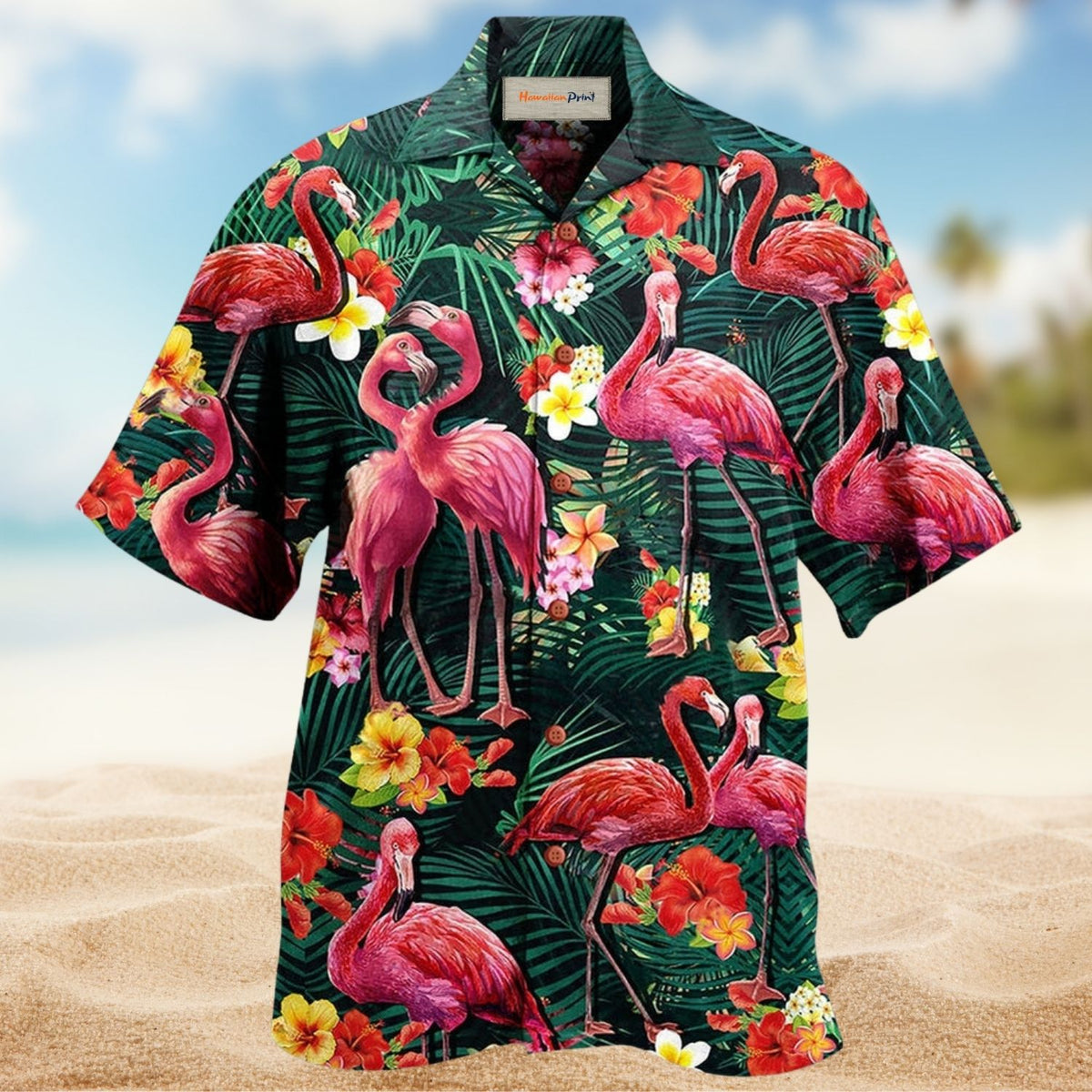 Flamingo Couple Love Flowers - Hawaiian Shirt