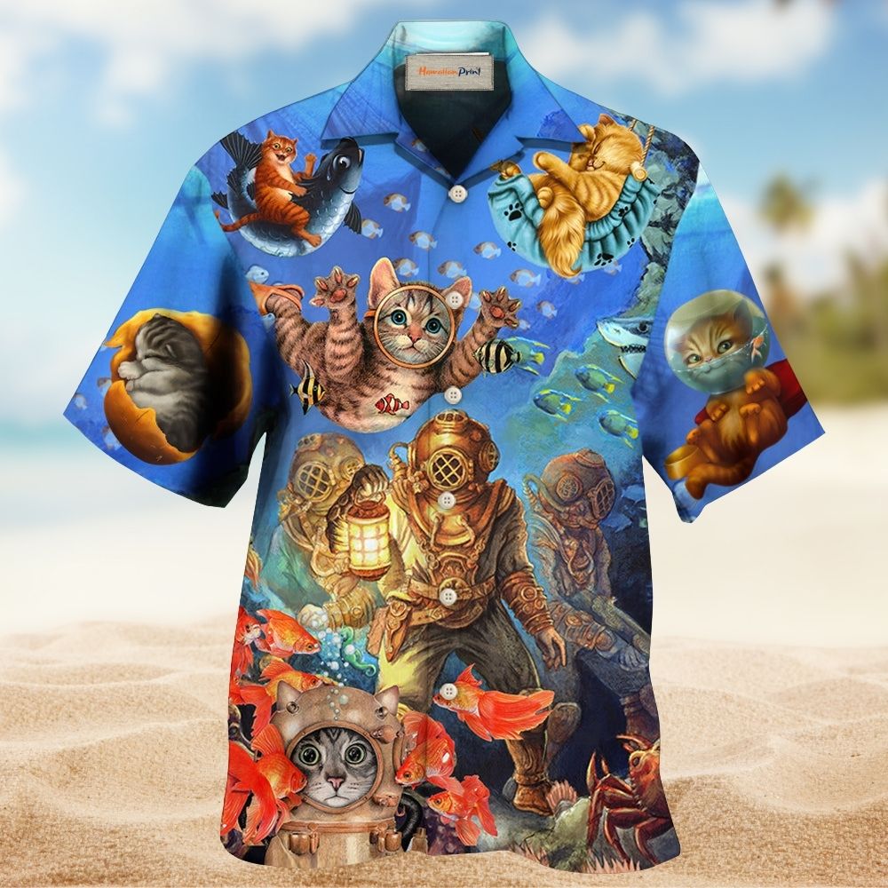Diving Cat Under The Sea Artistic Style – Hawaiian Shirt
