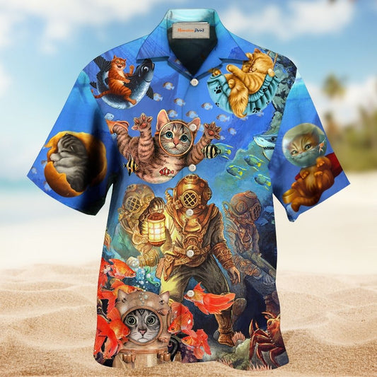 Diving Cat Under The Sea Artistic Style – Hawaiian Shirt