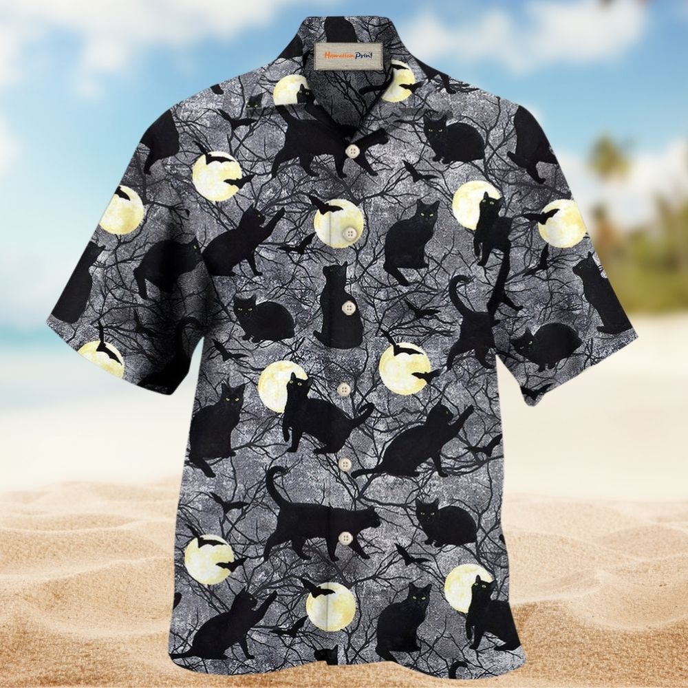 Halloween Black Cat Pattern Design – Hawaiian Shirt