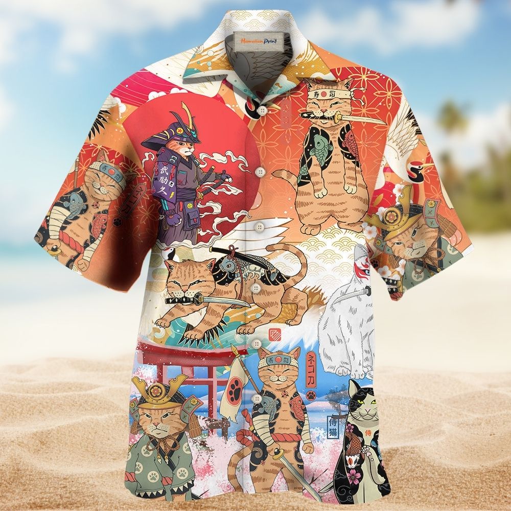 Funny Samurai Cat Japanese Art Style – Hawaiian Shirt