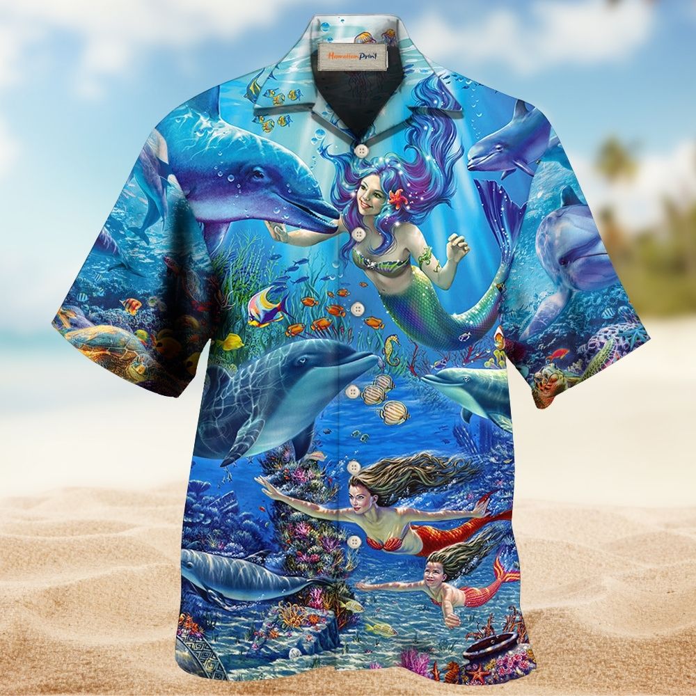 Dolphin And Mermaid Blue Ocean Love – Hawaiian Shirt