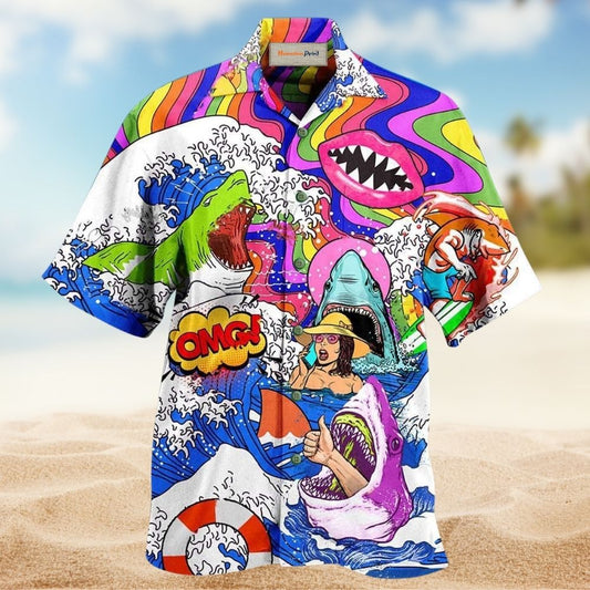 Hippie Shark And Girl Peace Style – Hawaiian Shirt