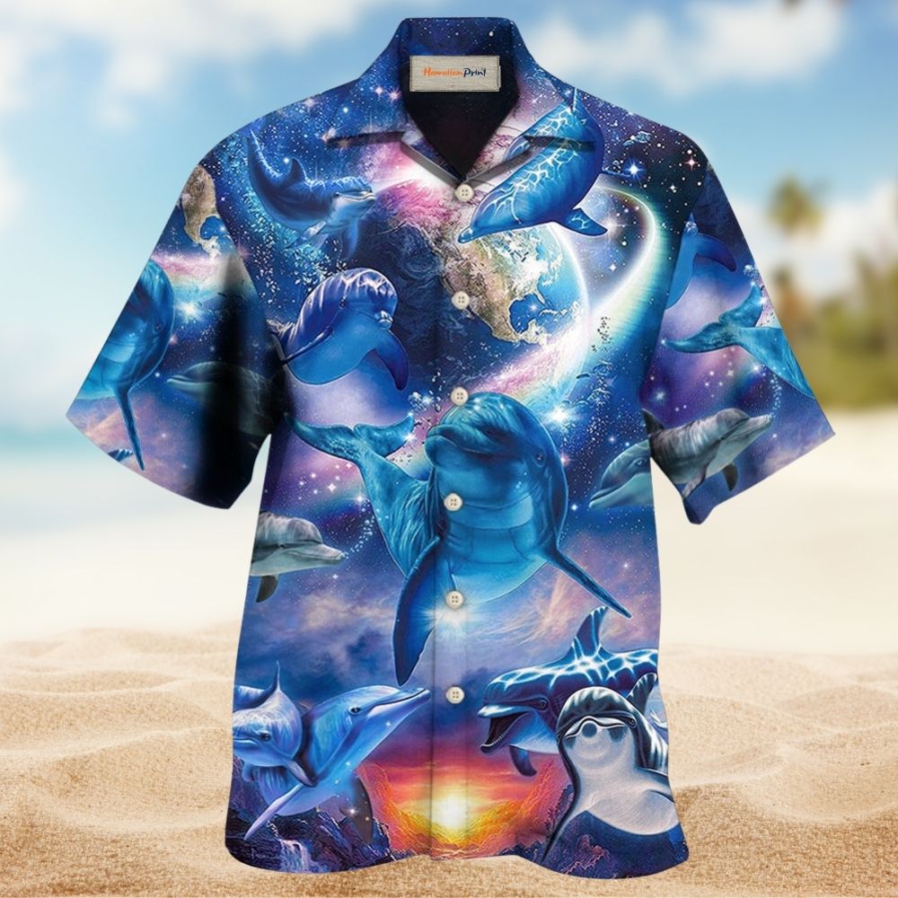 Dolphin Galaxy Blue Glow Art – Hawaiian Shirt