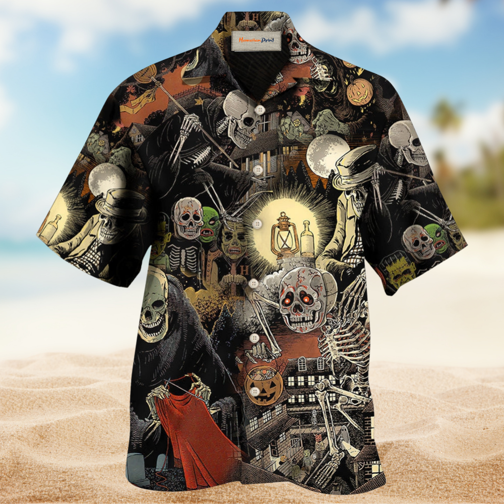 Halloween Skeleton And Pumpkin Scary Art - Hawaiian Shirt