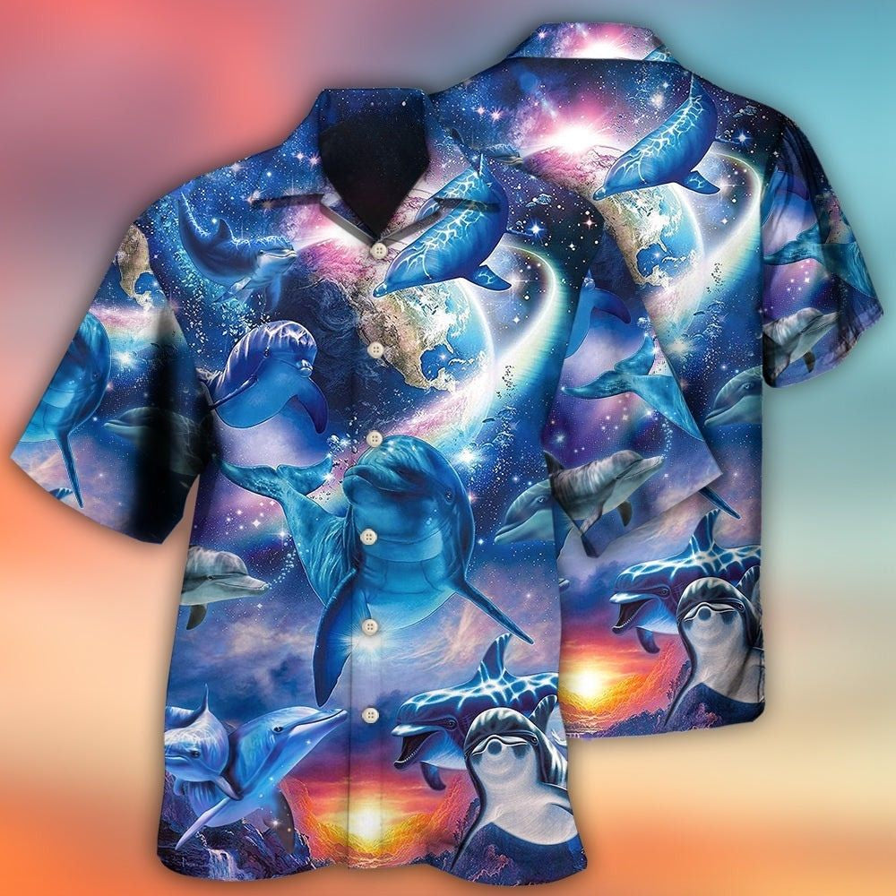 Dolphin Galaxy Blue Glow Art – Hawaiian Shirt