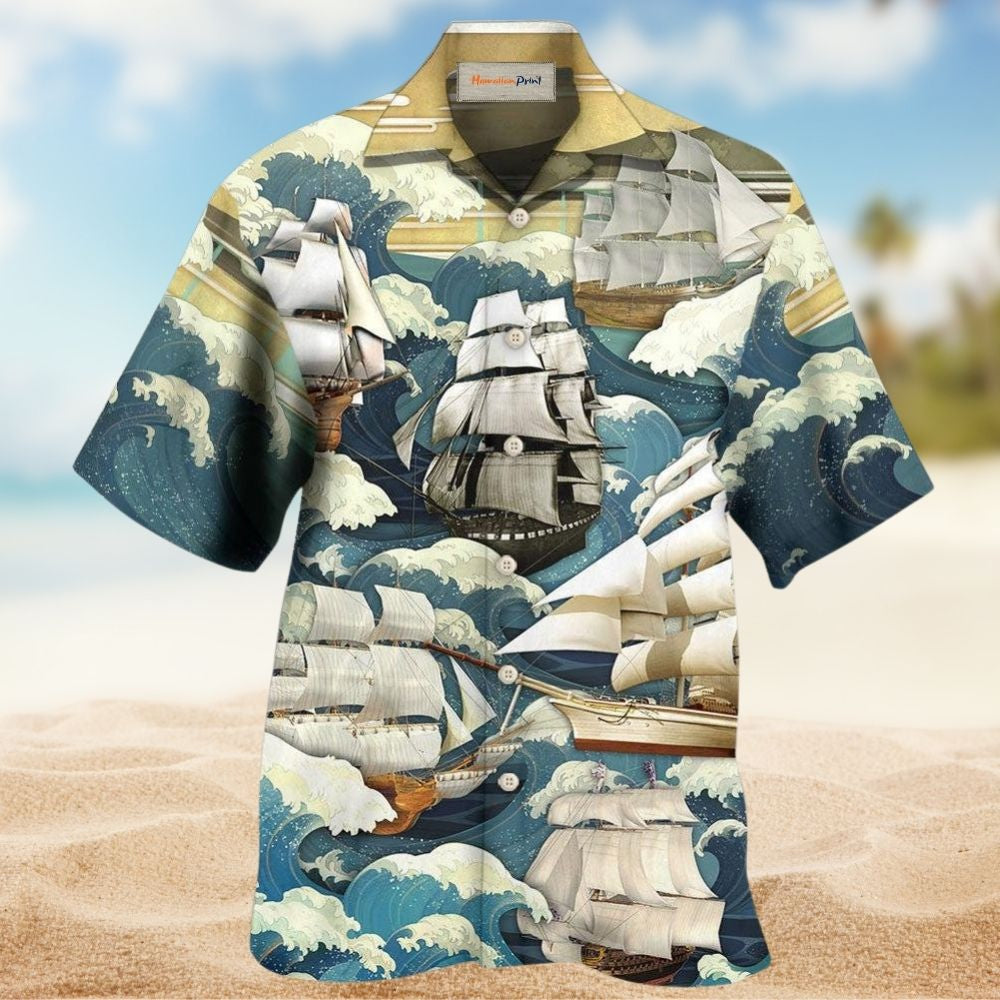 Sailing Waves Vintage Ocean Art – Hawaiian Shirt