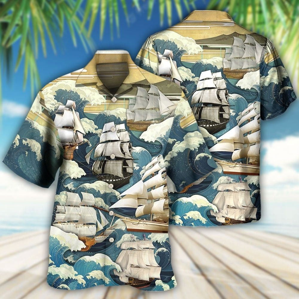 Sailing Waves Vintage Ocean Art – Hawaiian Shirt