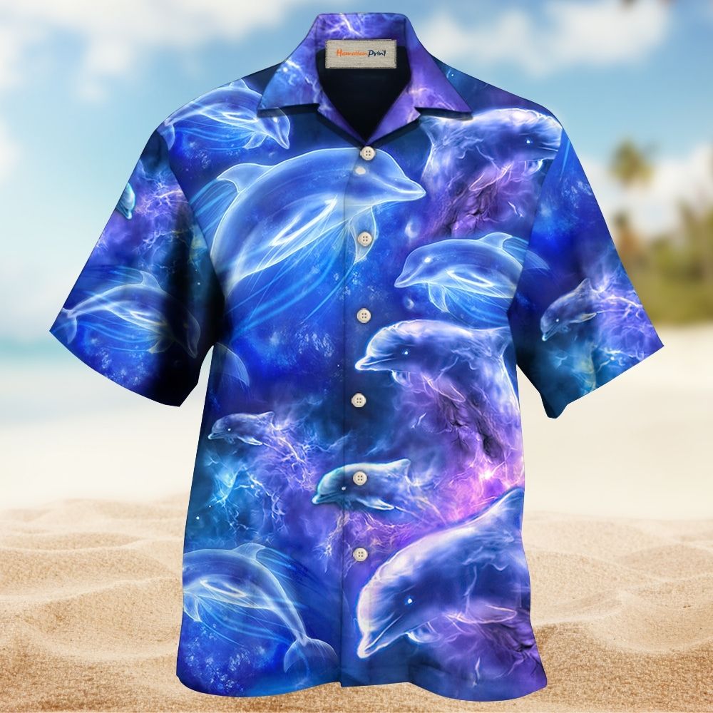 Dolphin Galaxy Neon Glow Ocean Art – Hawaiian Shirt