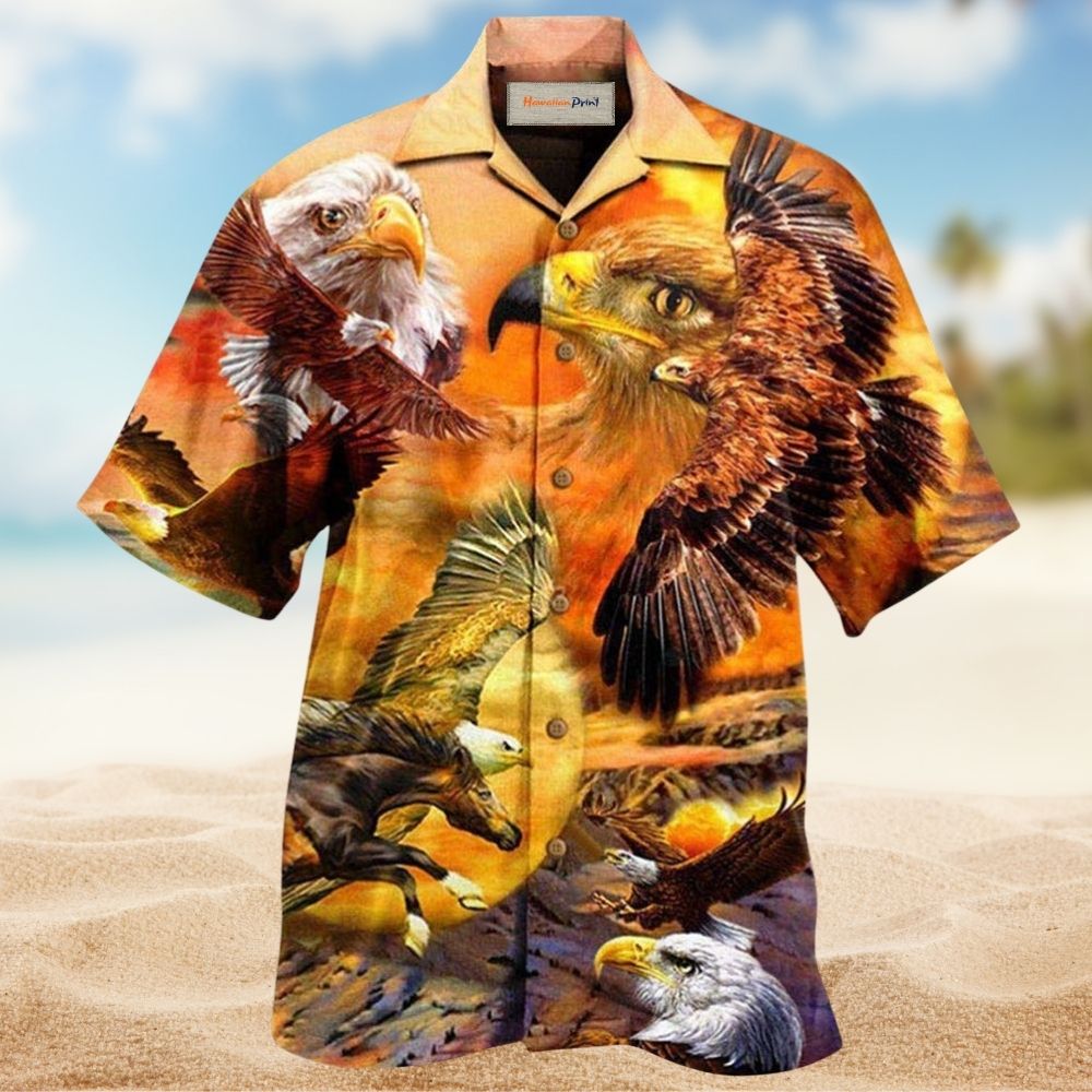 Eagle Flying Sunset Sky Art – Hawaiian Shirt