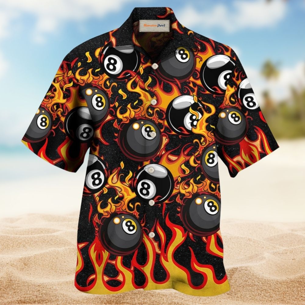 Flaming Eight Ball Billiards Fire Art – Hawaiian Shirt