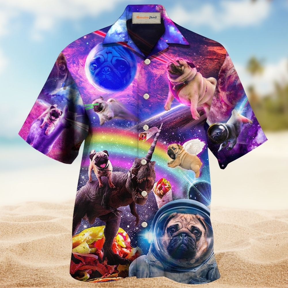 Pug Dog Galaxy Rainbow Fantasy Art – Hawaiian Shirt