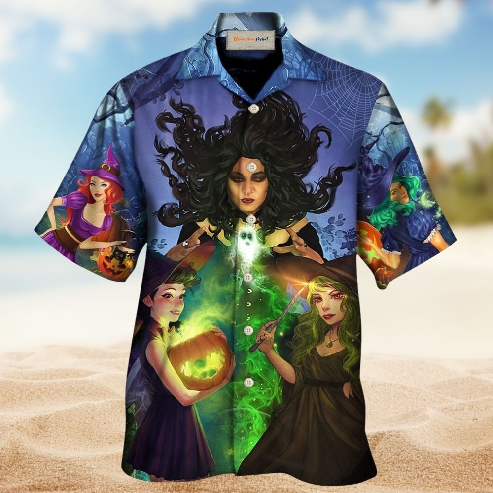 Dark Halloween Witch And Ghost Enchanted Forest Art - Hawaiian Shirt