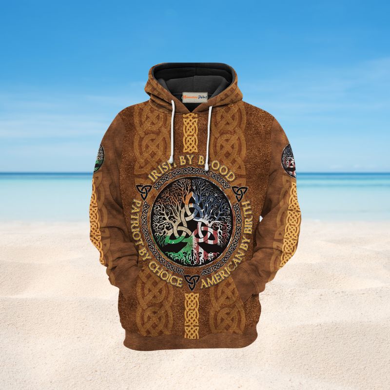 Irish By Blood Leather Style Art – 3D Hoodie