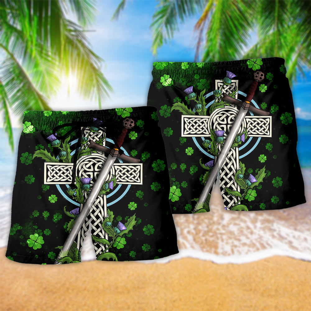 Irish Celtic Cross Heritage Art - Beach Short