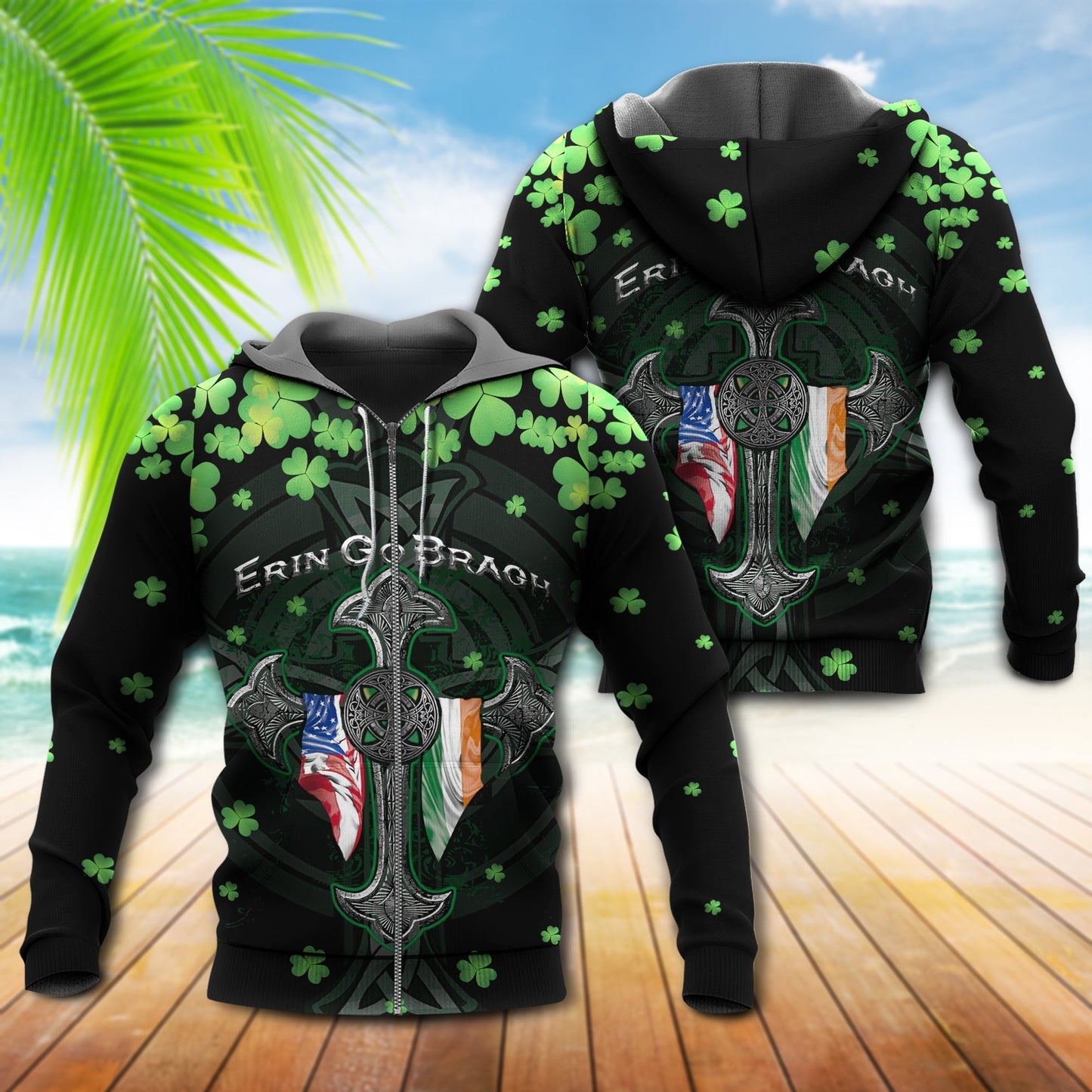 Irish Erin Go Bragh Clover Flag Style - 3D Hoodie