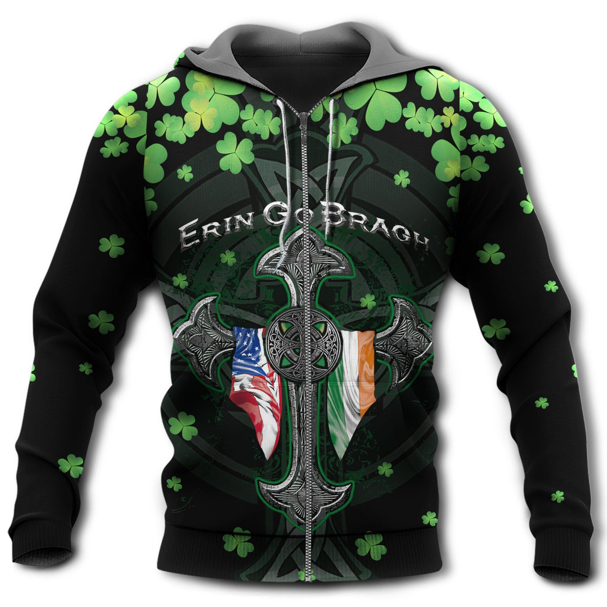 Irish Erin Go Bragh Clover Flag Style - 3D Hoodie