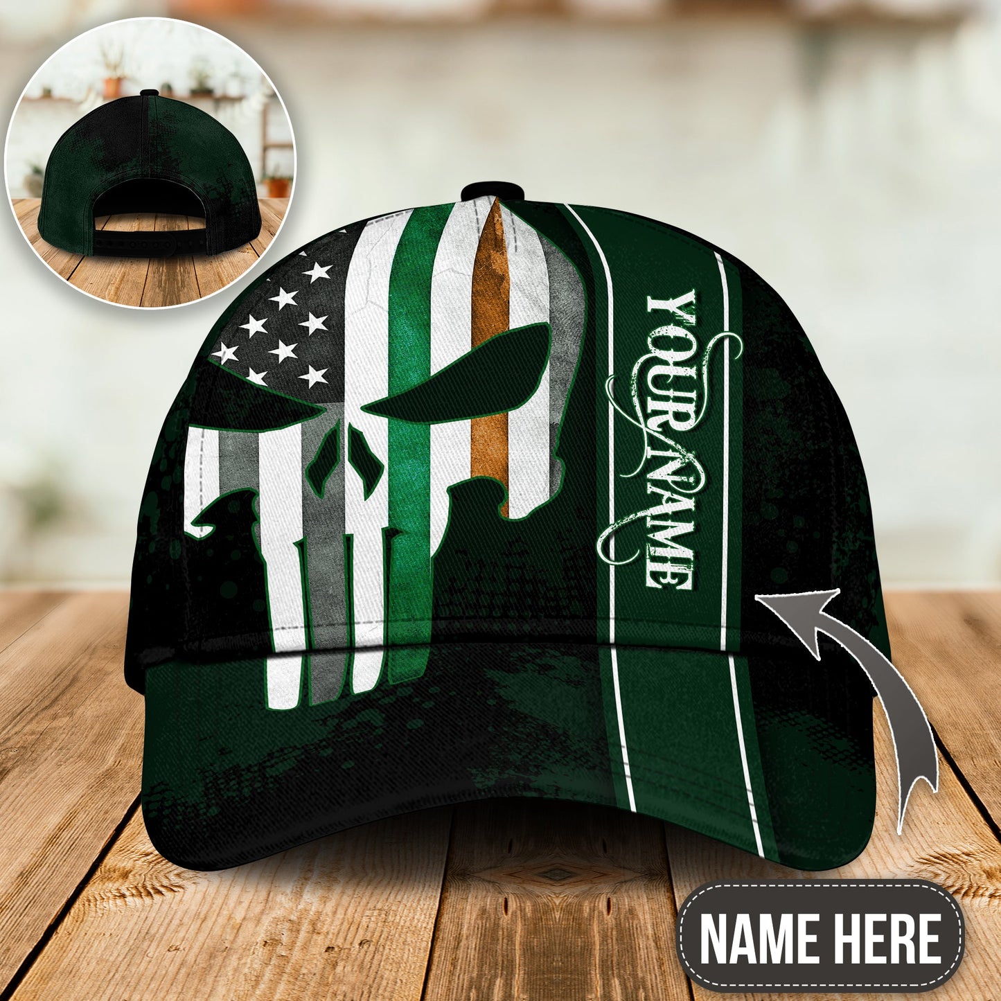 Irish Skull Green Personalized – Classic Cap